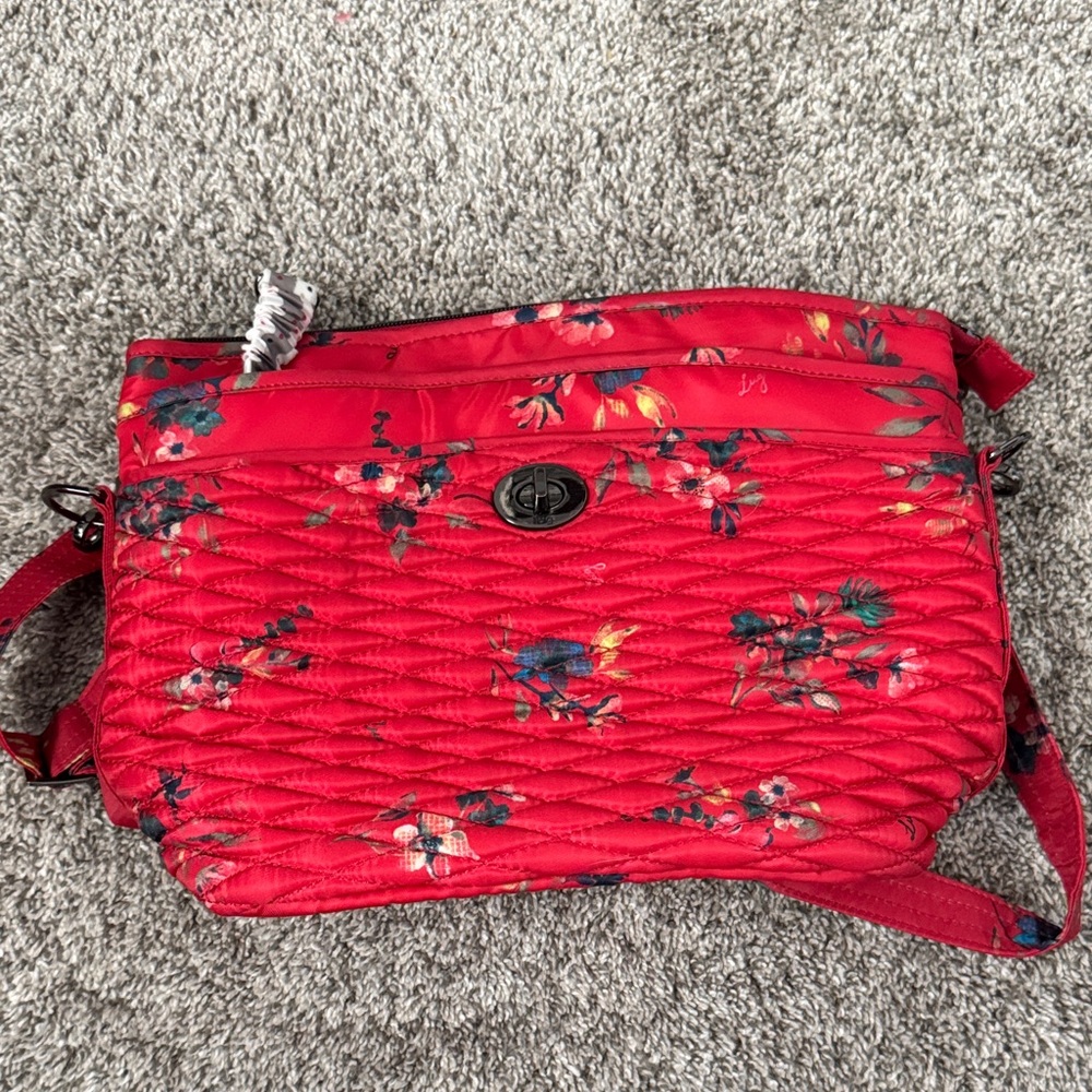 Lug Red Floral Quilted Crossbody Bag